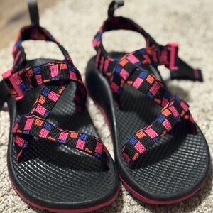 Chaco Kids Sandals with Black and Pink Checkered Straps